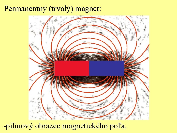 Permanentný (trvalý) magnet: -pilinový obrazec magnetického poľa. 