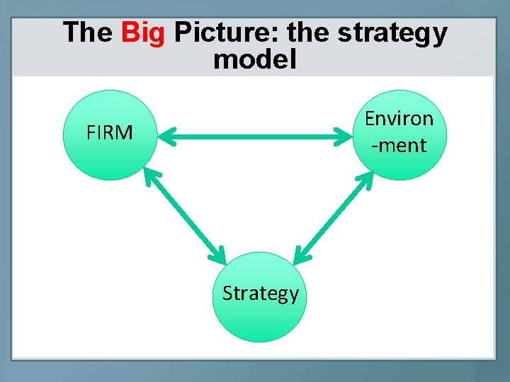 The Big Picture: the strategy model Environ -ment FIRM Strategy 