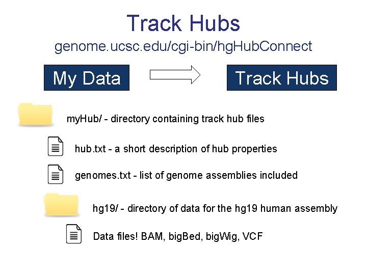 Track Hubs genome. ucsc. edu/cgi-bin/hg. Hub. Connect My Data Track Hubs my. Hub/ -