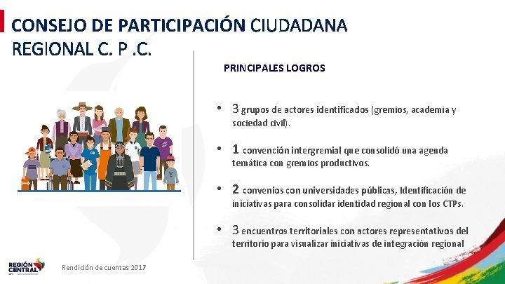 CONSEJO DE PARTICIPACIÓN CIUDADANA REGIONAL C. PRINCIPALES LOGROS • 3 grupos de actores identificados