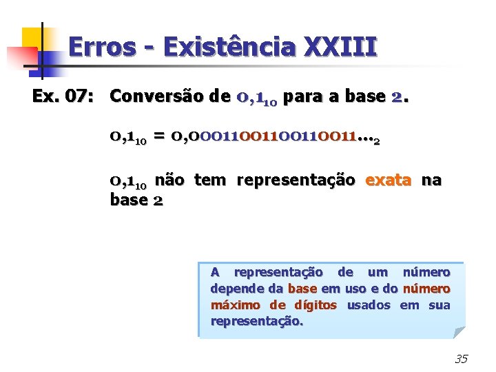 Erros - Existência XXIII Ex. 07: Conversão de 0, 110 para a base 2.