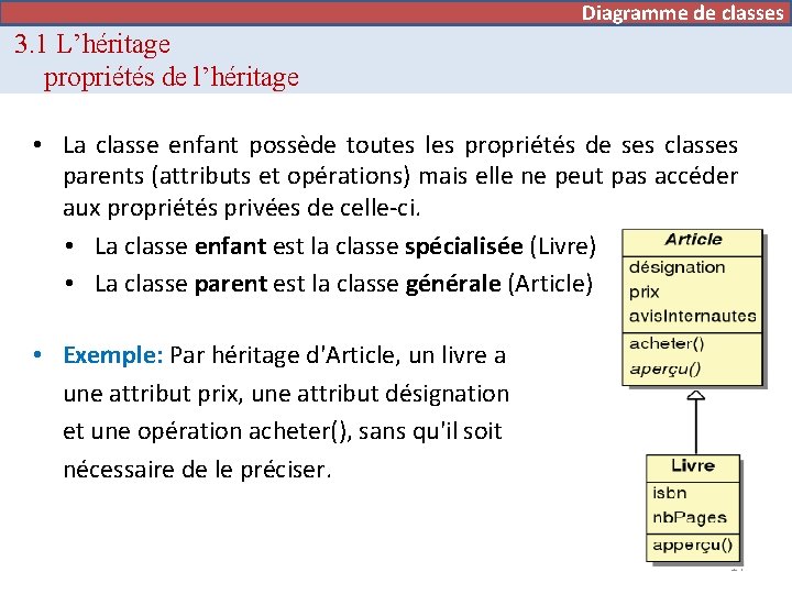 Diagramme de cas d’utilisation Diagramme de classes 3. 1 L’héritage propriétés de l’héritage •
