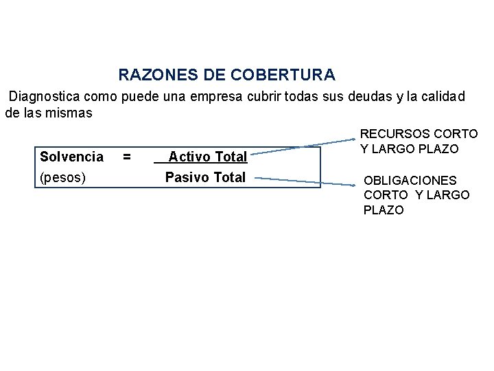 RAZONES DE COBERTURA Diagnostica como puede una empresa cubrir todas sus deudas y la