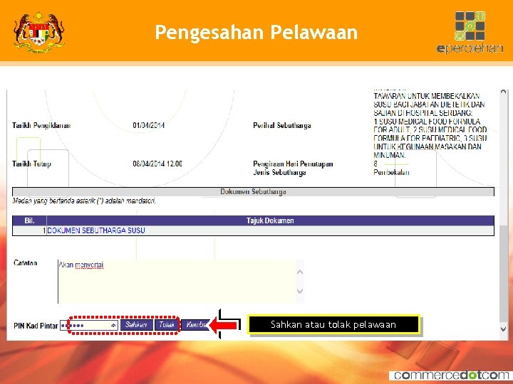 Pengesahan Pelawaan Sahkan atau tolak pelawaan 