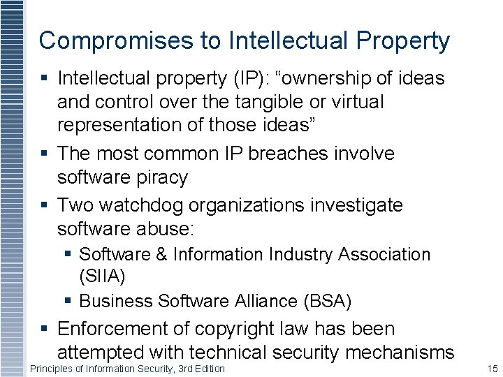 Compromises to Intellectual Property Intellectual property (IP): “ownership of ideas and control over the