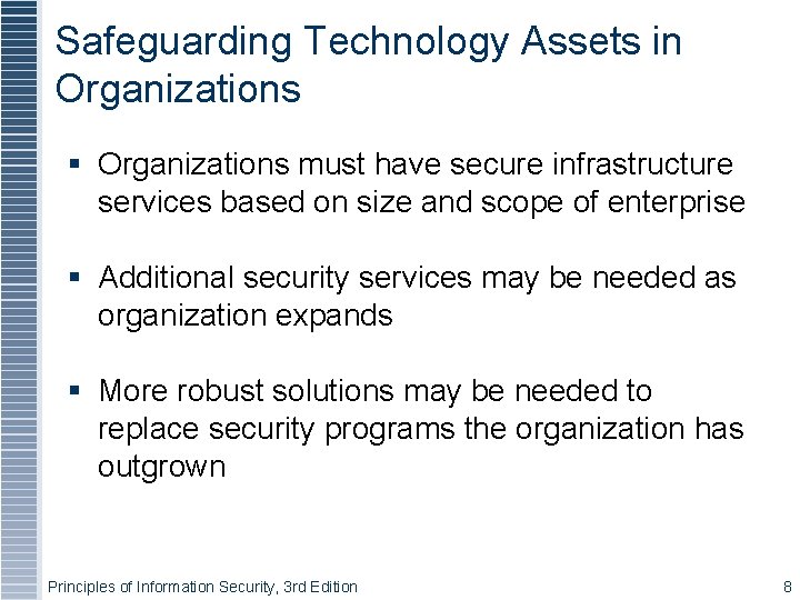 Safeguarding Technology Assets in Organizations must have secure infrastructure services based on size and