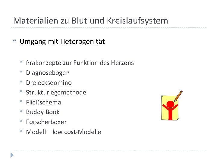 Materialien zu Blut und Kreislaufsystem Umgang mit Heterogenität Präkonzepte zur Funktion des Herzens Diagnosebögen