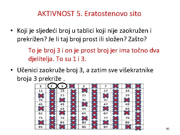 AKTIVNOST 5. Eratostenovo sito • Koji je sljedeći broj u tablici koji nije zaokružen