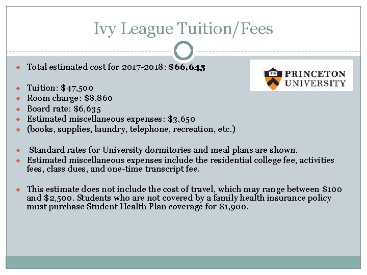 Ivy League Tuition/Fees ● Total estimated cost for 2017 -2018: $66, 645 ● ●