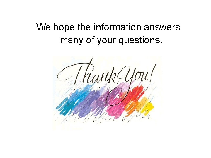 We hope the information answers many of your questions. 