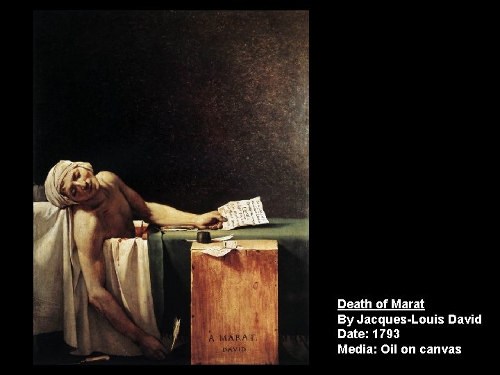 Death of Marat By Jacques-Louis David Date: 1793 Media: Oil on canvas 