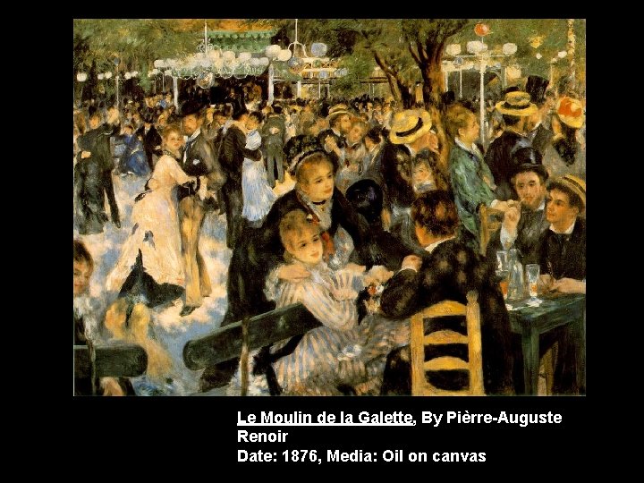 Le Moulin de la Galette, By Pièrre-Auguste Renoir Date: 1876, Media: Oil on canvas