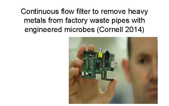 Continuous flow filter to remove heavy metals from factory waste pipes with engineered microbes