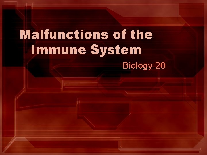 Malfunctions of the Immune System Biology 20 