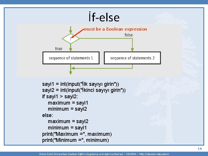 İf-else must be a Boolean expression sayi 1 = int(input("İlk sayıyı girin")) sayi 2