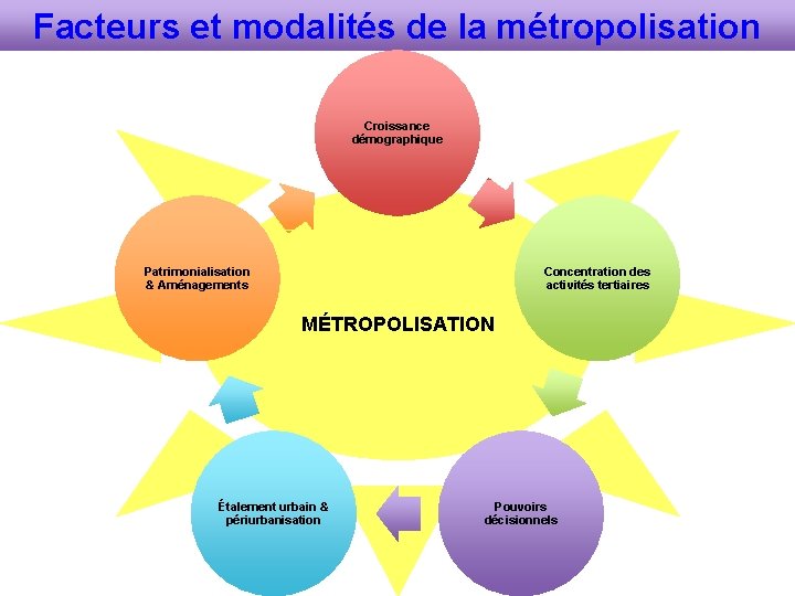 Facteurs et modalités de la métropolisation Croissance démographique Patrimonialisation & Aménagements Concentration des activités