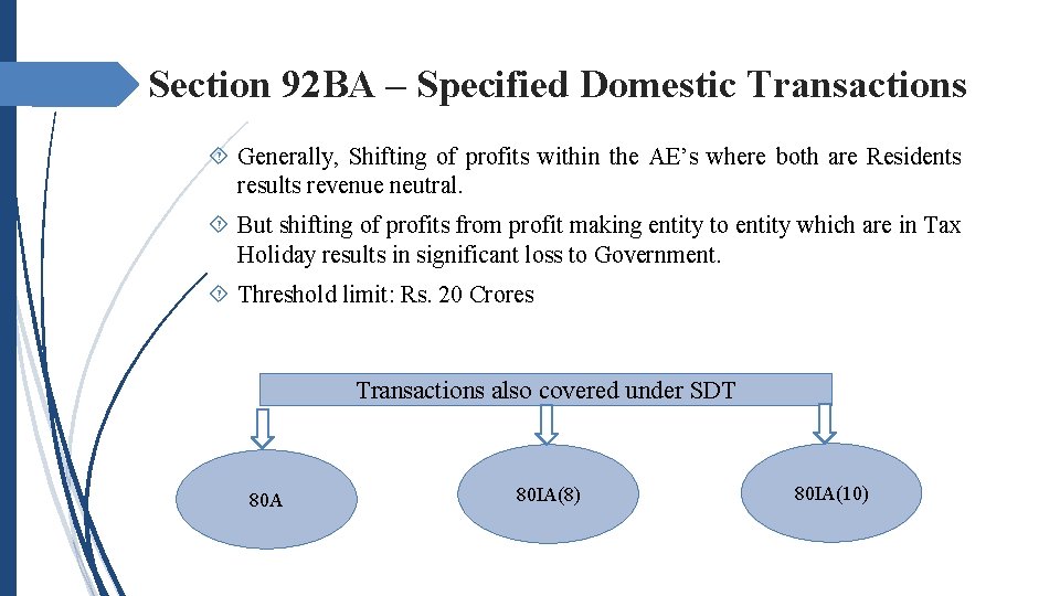 Section 92 BA – Specified Domestic Transactions Generally, Shifting of profits within the AE’s