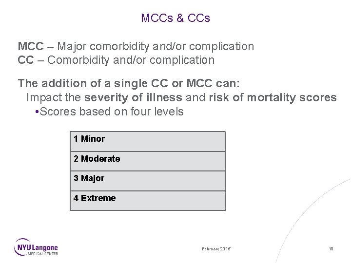 MCCs & CCs MCC – Major comorbidity and/or complication CC – Comorbidity and/or complication