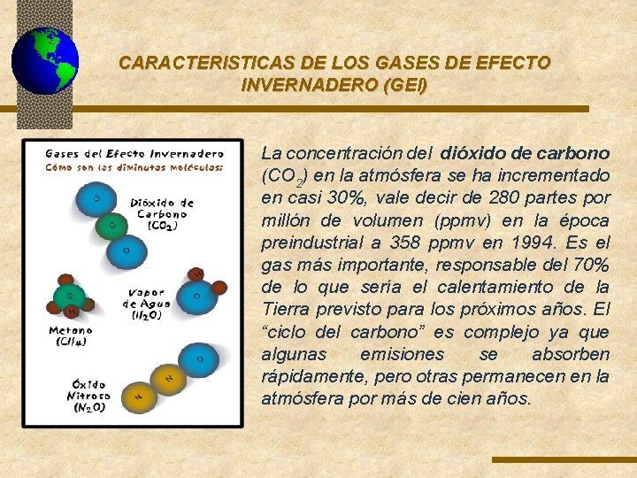 CARACTERISTICAS DE LOS GASES DE EFECTO INVERNADERO (GEI) La concentración del dióxido de carbono