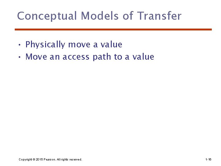 Conceptual Models of Transfer • Physically move a value • Move an access path