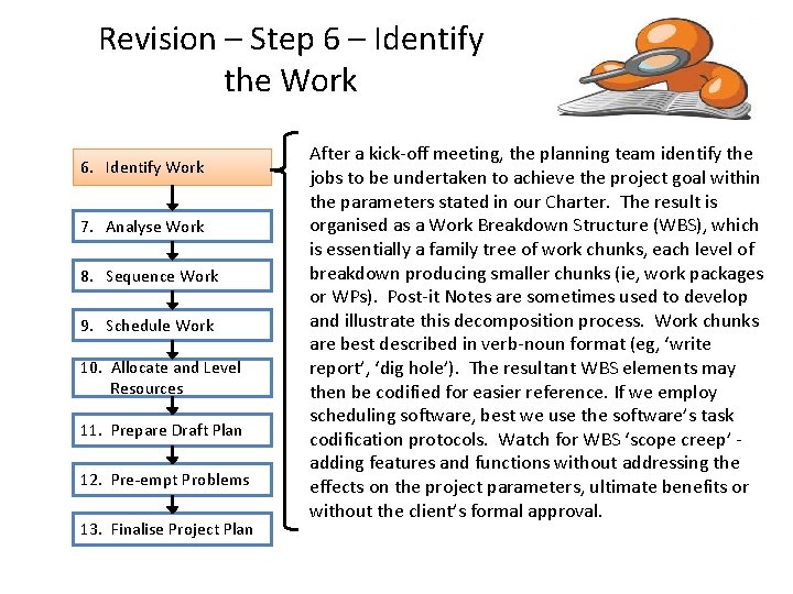 Revision – Step 6 – Identify the Work 6. Identify Work 7. Analyse Work