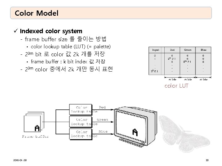 Color Model ü Indexed color system - frame buffer size 를 줄이는 방법 •