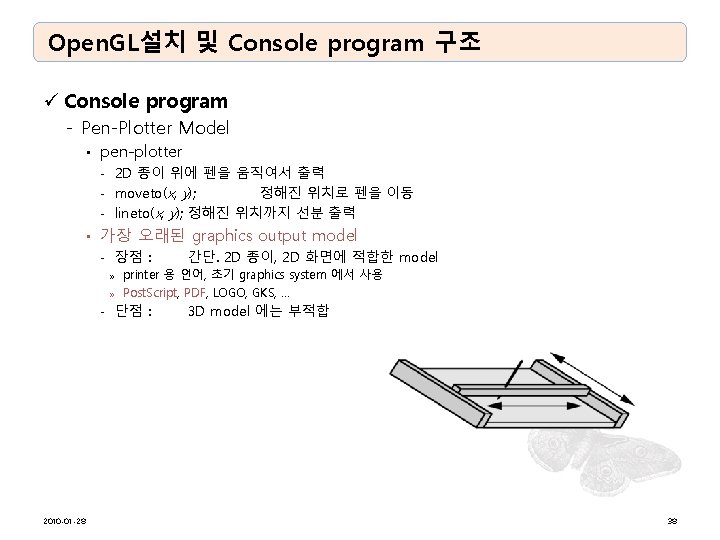 Open. GL설치 및 Console program 구조 ü Console program - Pen-Plotter Model • pen-plotter
