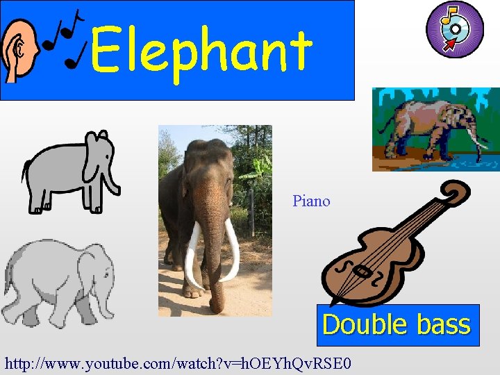 Elephant Piano Double bass http: //www. youtube. com/watch? v=h. OEYh. Qv. RSE 0 