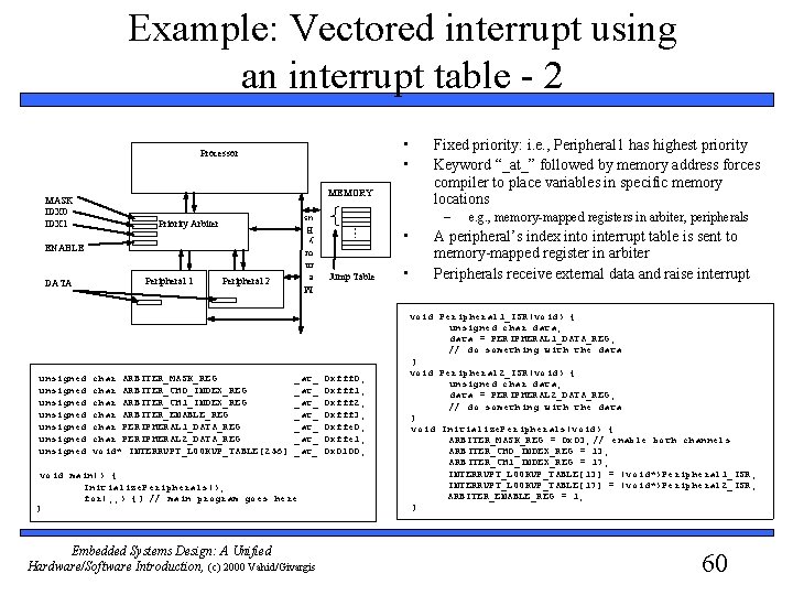 Example: Vectored interrupt using an interrupt table - 2 • • Processor MEMORY M