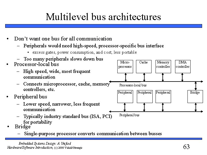 Multilevel bus architectures • Don’t want one bus for all communication – Peripherals would