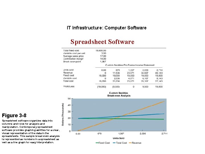 IT Infrastructure: Computer Software Spreadsheet Software Figure 3 -8 Spreadsheet software organizes data into