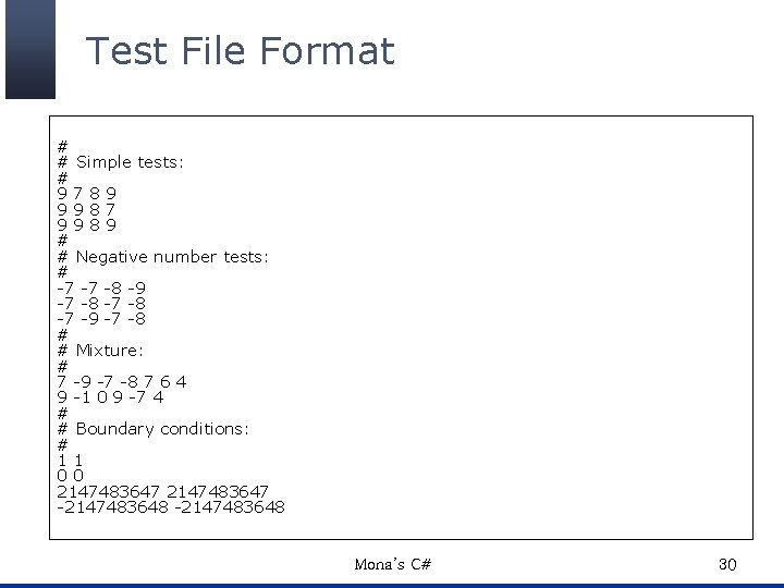 Test File Format # # Simple tests: # 9789 9987 9989 # # Negative