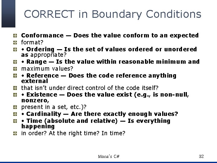 CORRECT in Boundary Conditions Conformance — Does the value conform to an expected format?