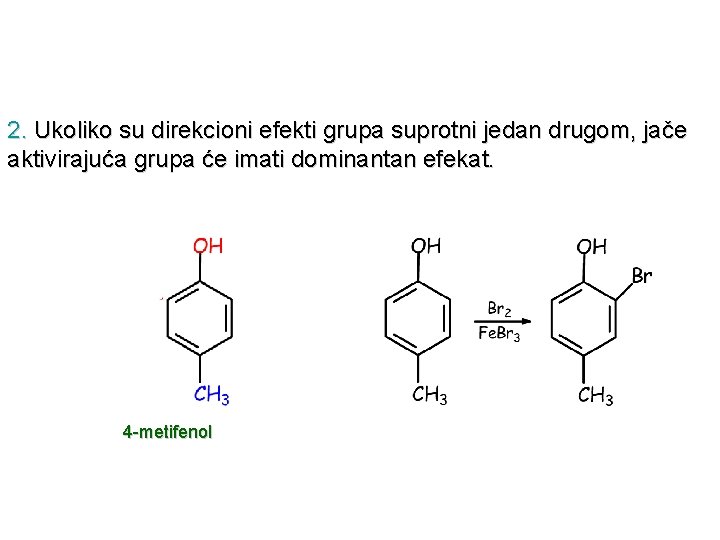 2. Ukoliko su direkcioni efekti grupa suprotni jedan drugom, jače aktivirajuća grupa će imati