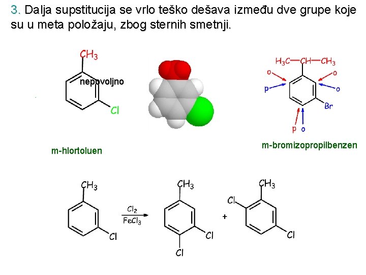 3. Dalja supstitucija se vrlo teško dešava između dve grupe koje su u meta