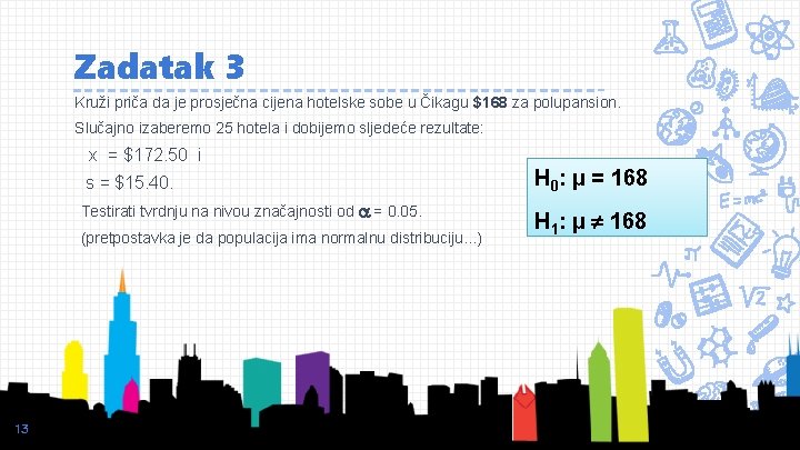 Zadatak 3 Kruži priča da je prosječna cijena hotelske sobe u Čikagu $168 za