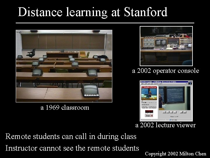 Distance learning at Stanford a 2002 operator console a 1969 classroom a 2002 lecture