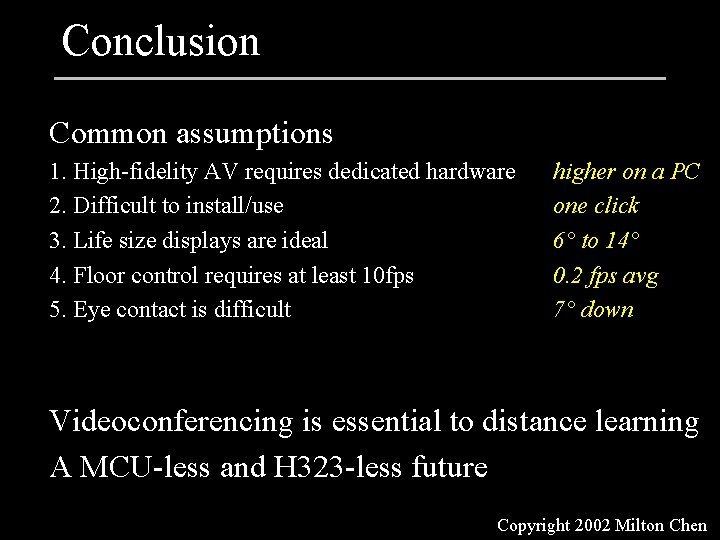 Conclusion Common assumptions 1. High-fidelity AV requires dedicated hardware 2. Difficult to install/use 3.