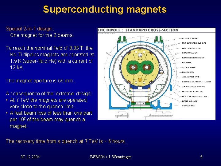 Superconducting magnets Special 2 -in-1 design : One magnet for the 2 beams. To