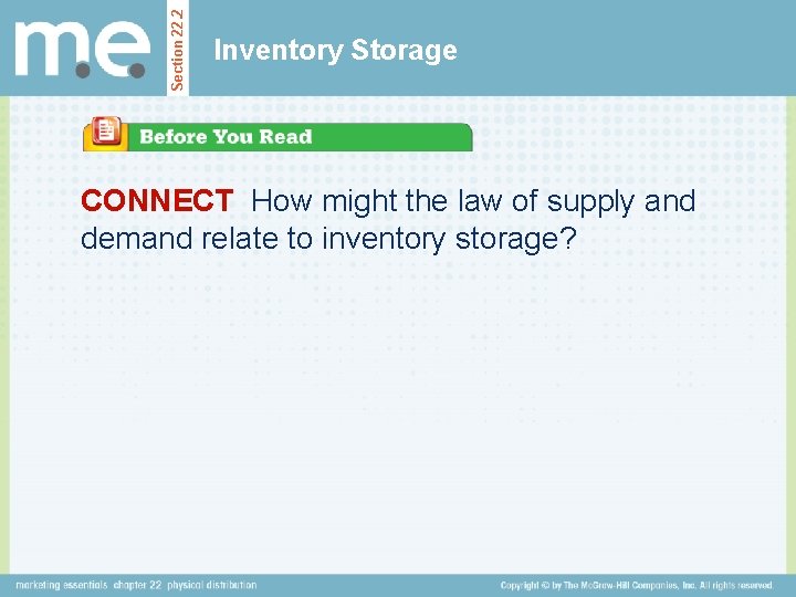 Section 22. 2 Inventory Storage CONNECT How might the law of supply and demand