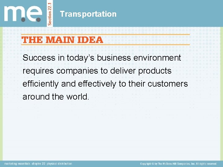 Section 22. 1 Transportation Success in today’s business environment requires companies to deliver products