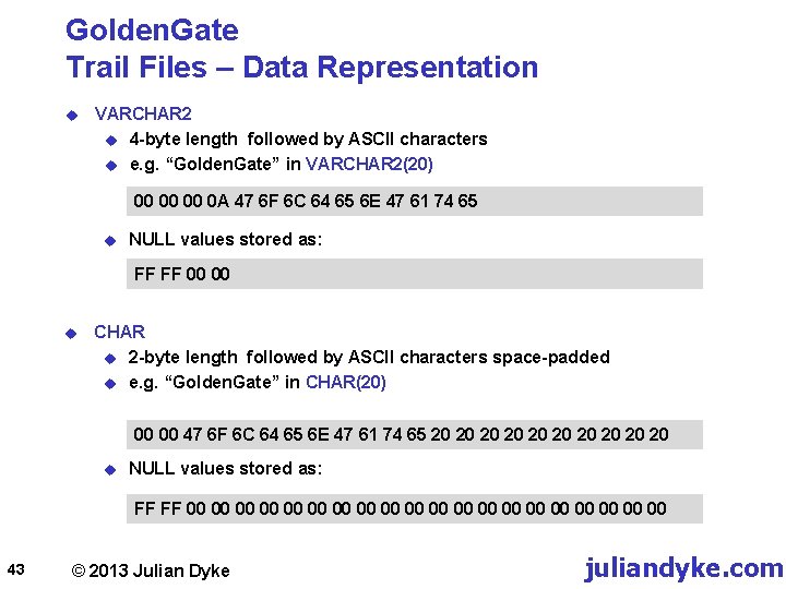 Golden. Gate Trail Files – Data Representation u VARCHAR 2 u 4 -byte length