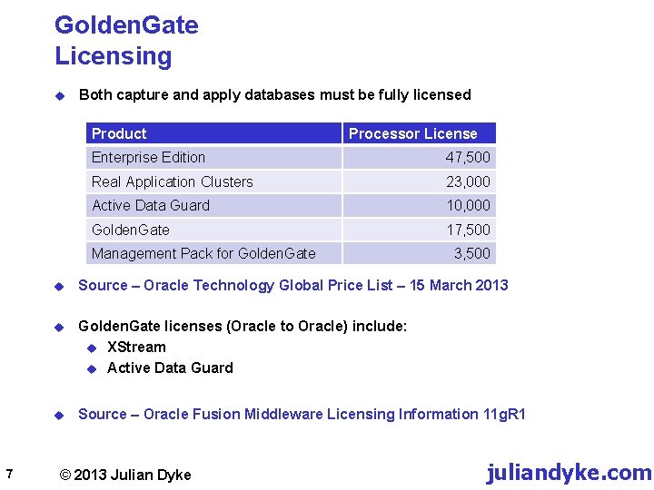Golden. Gate Licensing u Both capture and apply databases must be fully licensed Product