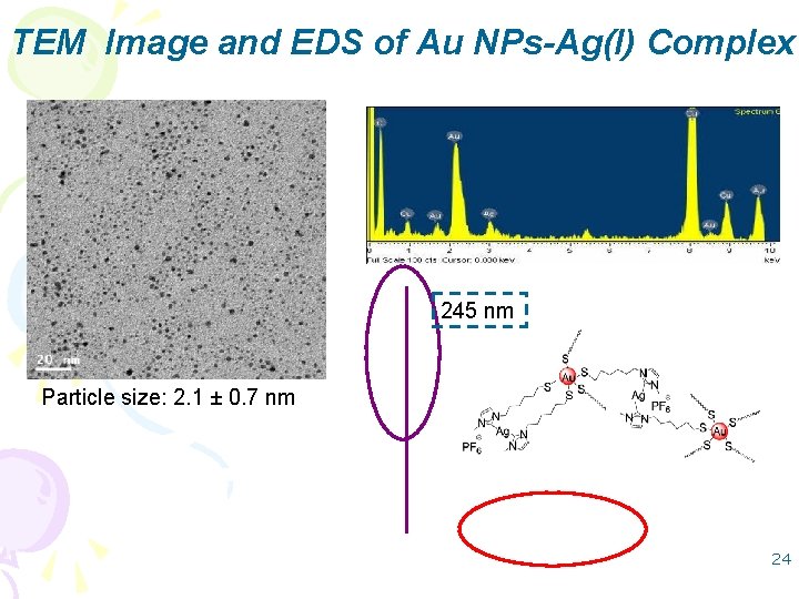 TEM Image and EDS of Au NPs-Ag(I) Complex 245 nm Particle size: 2. 1