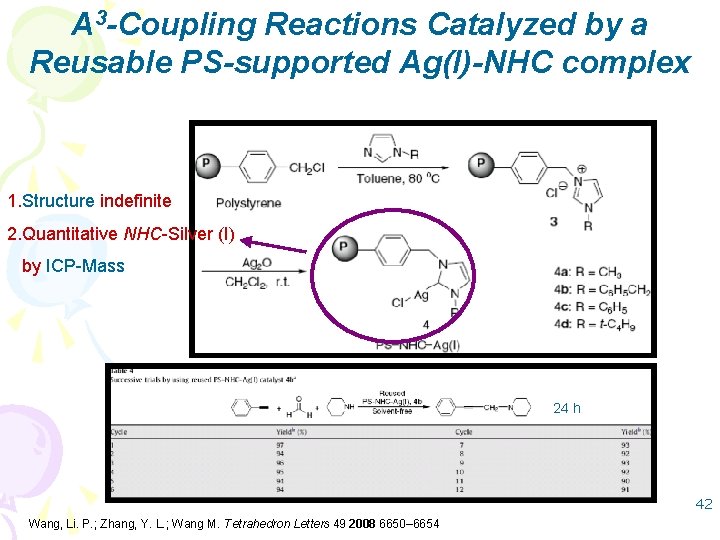 A 3 -Coupling Reactions Catalyzed by a Reusable PS-supported Ag(I)-NHC complex 1. Structure indefinite