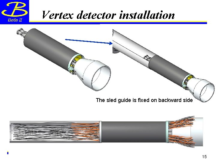 Vertex detector installation The sled guide is fixed on backward side 15 