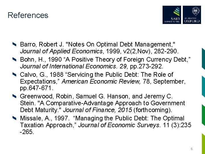 References Barro, Robert J. "Notes On Optimal Debt Management, " Journal of Applied Economics,