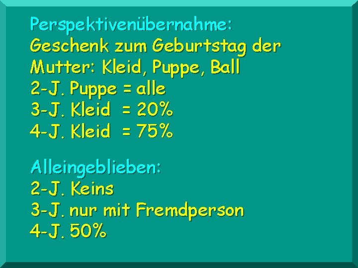 Perspektivenübernahme: Geschenk zum Geburtstag der Mutter: Kleid, Puppe, Ball 2 -J. Puppe = alle