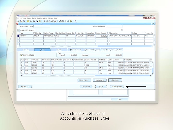 All Distributions Shows all Accounts on Purchase Order 