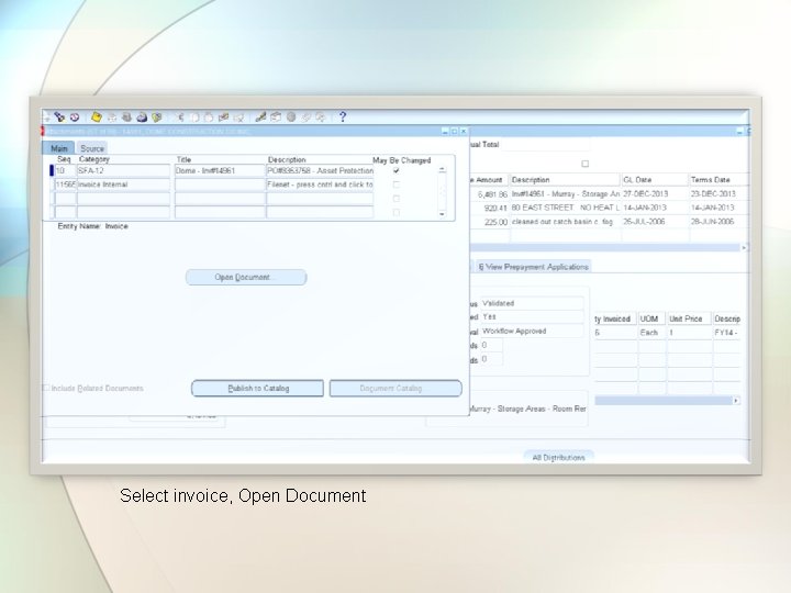 Select invoice, Open Document 